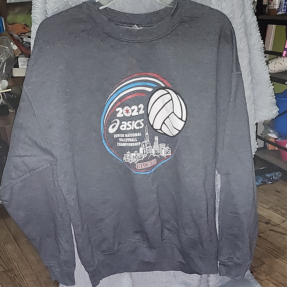 Asics Gray Crewneck Sweater with Volleyball Graphic